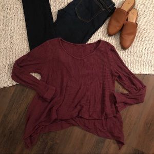 Maroon waffle knit blouse